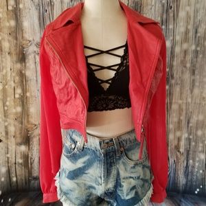 Coral faux leather jacket